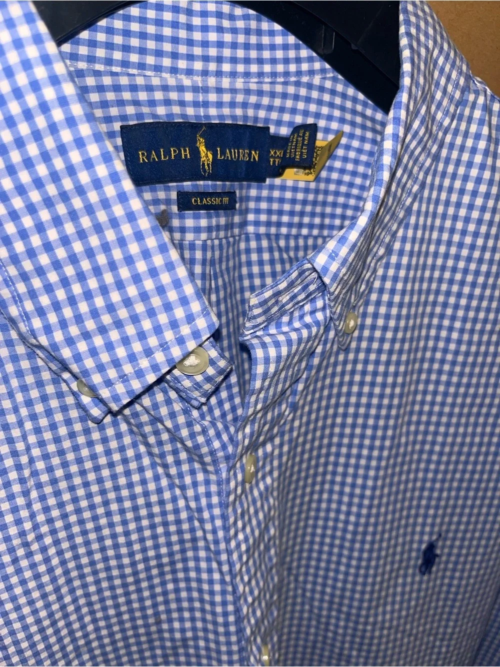 Polo Ralph Lauren Men’s Blue Check XXL (18.5”) Classic Fit B/F Shirt Mint